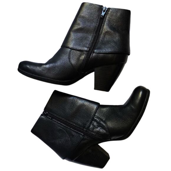 Bolo by Born Ankle Boots Leather Black Buckle Moto Goth Biker Block Heel Sz. 7.5 - Picture 7 of 15